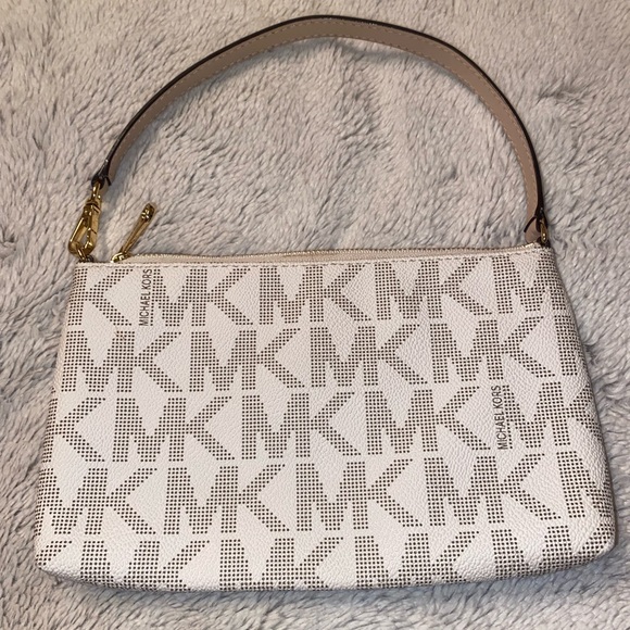 Michael Kors cream and tan wristlet, gold hardware, like new. - Picture 3 of 5